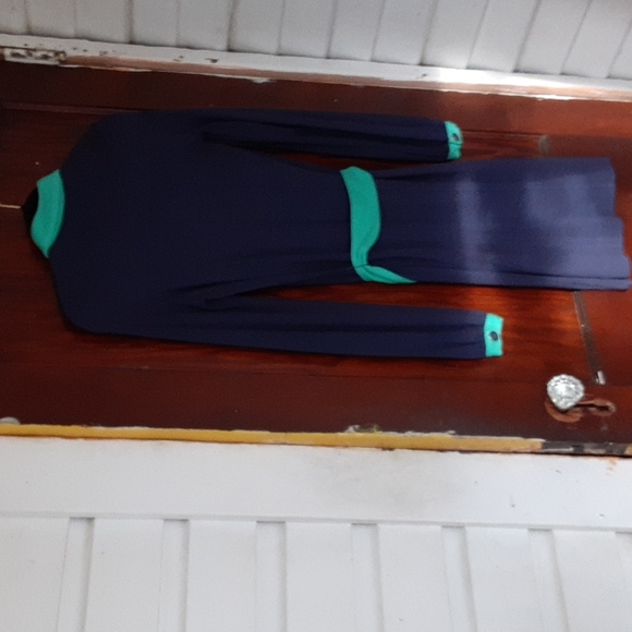 Lilly Pulitzer sz XS green & navy soft knit button down dress with Peterpan coll - Picture 6 of 6